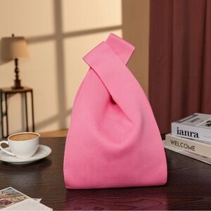 Knitted Tote Bag, solid Pattern Crochet Bag, Casual Handbag & Wrist Purse